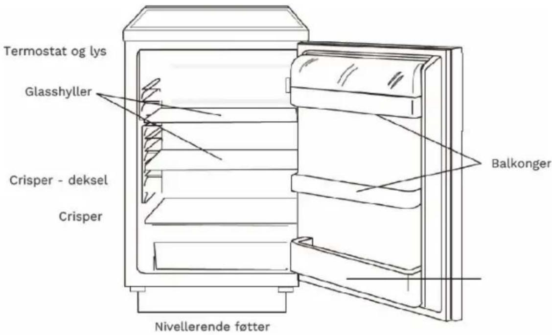 Termostat og lys Glasshyller Crisper - deksel Crisper Nivellerende føtter Balkonger