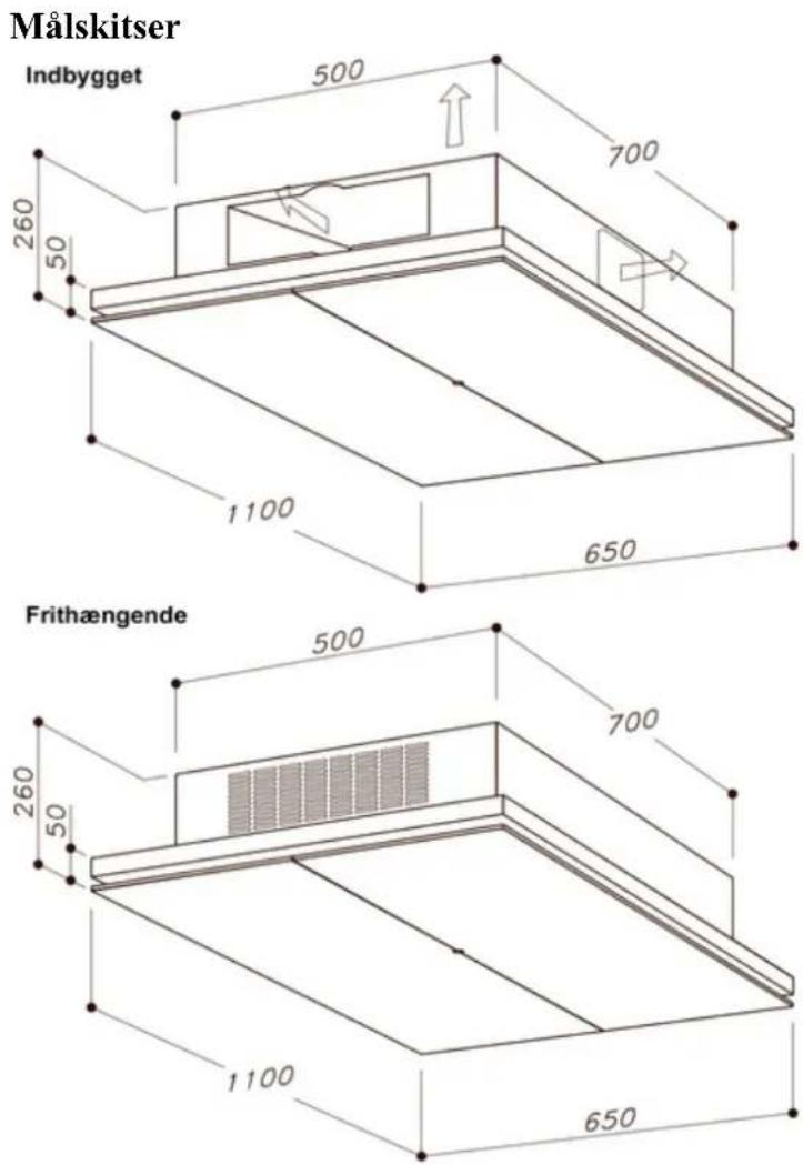 Målskitser Indbygget 500 700 260 50 1100 650 Frithængende 500 700 260 50 1100 650