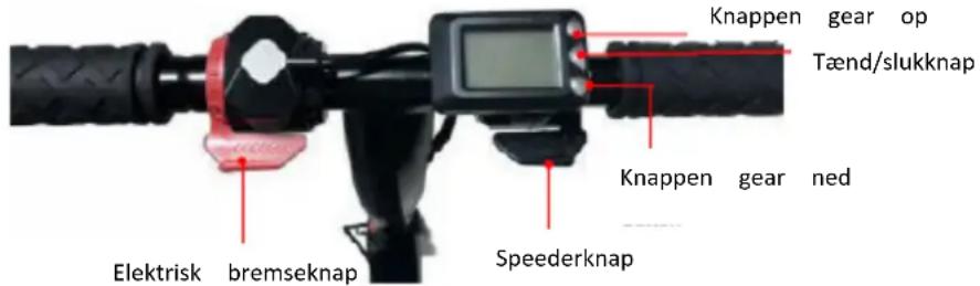 Knappen gear op Tænd/slukknap Knappen gear ned Elektrisk bremseknap Speederknap
