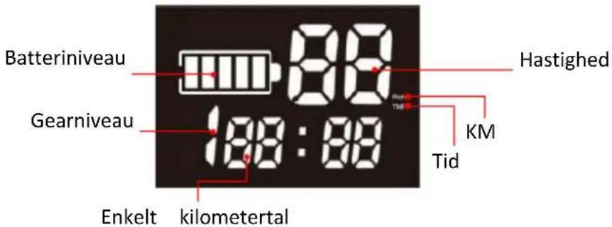 Batteriniveau Gearniveau Enkelt kilometertal Hastighed KM Tid
