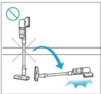 Diagram illustrating a mechanical device with a prohibition symbol and airflow direction, showing motion of movement from left to right.