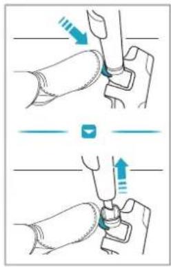 Diagram illustrating finger massage technique with blue arrows indicating direction of movement and a checkmark symbol