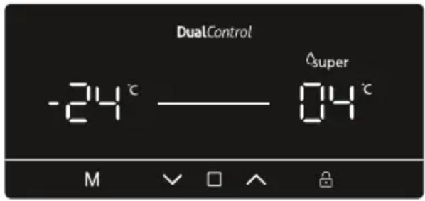 DualControl -24 °C —— 04 °C △super M √ □ ∧ ⏱