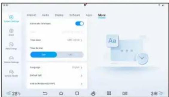 Internet Audio Desktop Software Apps More Automatic Time zone Time zone Time format 30 100 Language Default time Android keyframes(ADOFT) ≤28