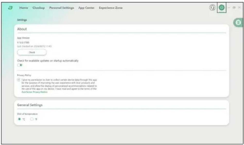 ACER Aspire Go 16 - AcerSense-indstillinger - 1