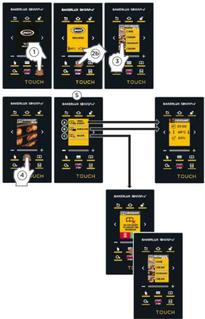 Unox BAKERLUX SHOP.Pro TOUCH XEFR-03EU-ETDP - REDIGERING AF PARAMETRENE FOR ET GEMT HÆVEPROGRAM KOPIERING AF ET GEMT HÆVEPROGRAM SLETNING AF ET GEMT HÆVEPROGRAM - 1