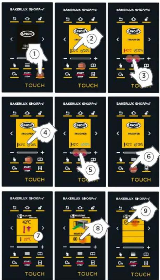 Unox BAKERLUX SHOP.Pro TOUCH XEFR-03EU-ETDP - Indstilling af temperatur og start af hævning - 2