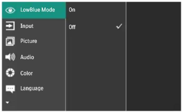LowBlue Mode On Input Off Picture Audio Color Language