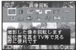 画像回転 撮影した像を回転します 縦位置写真をTV等で見る 際に便利です 終了 決定