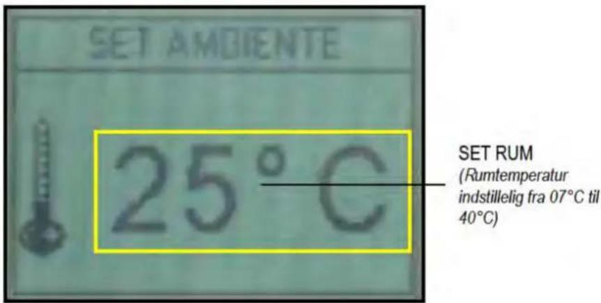 SET AMBIENTE 25°C SET RUM (Rumtemperatur indstillelig fra 07°C til 40°C)