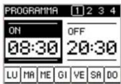 PROGRAMMA 1 2 3 4 ON OFF 08:30 20:30 LU MA ME GI VE SA DO