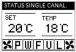 STATUS SINGLE CANAL. SET 20°C TEMP 18°C ×PWFUL×