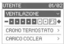 UTENTE 01/02 VENTILAZIONE CRONO TERMOSTATO > CARICO COCLERA >