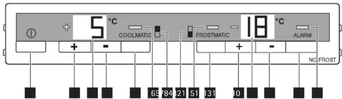 + 5 °C COOLMATIC - 18 °C ALARM + - 657843215113110 NC FROST