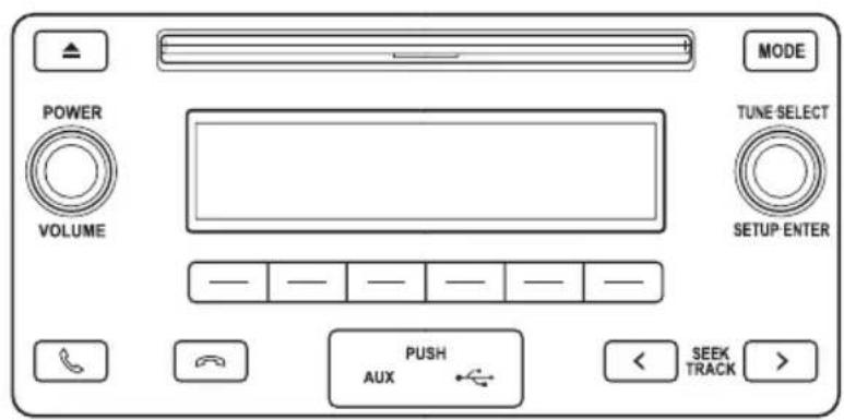 MODE POWER VOLUME TUNE SELECT SETUP ENTER — — — — — — PUSH AUX SEEK TRACK >
