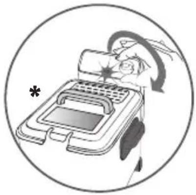 Illustration of a person using a computer with a starburst symbol, enclosed in a circle (no text or symbols present)
