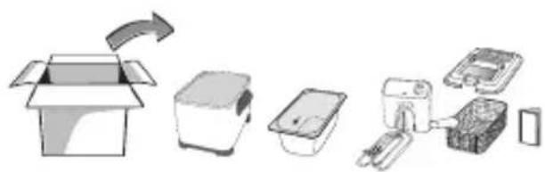 Illustration of a cardboard box being transferred into various household appliances (no text or symbols)