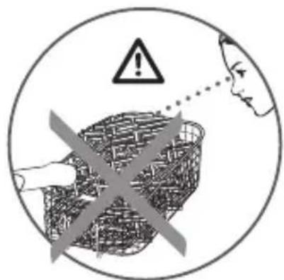Warning symbol with a shopping basket and warning triangle, indicating incorrect safety or hazard