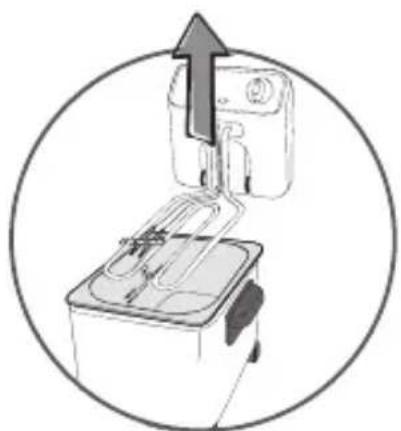 Diagram of a device with an upward arrow and label '中转' (mid-circular component) inside a container, enclosed in a circle (no readable text or symbols)