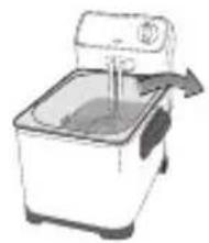 Illustration of a small water dispenser with a side arm and control panel (no text or symbols)