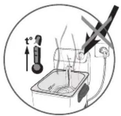 Diagram illustrating a medical or laboratory procedure with labeled components and directional arrows, including a thermometer and a crosshair symbol.