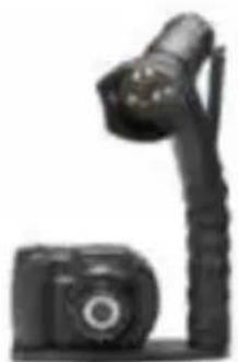 Black-and-white photo of a handheld device with a camera and cable (no visible text or symbols)