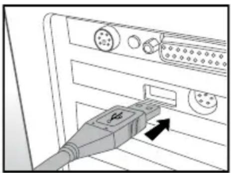 Illustration of a cable connector inserted into a server rack, showing port connections and an arrow indicating direction (no text or symbols present)