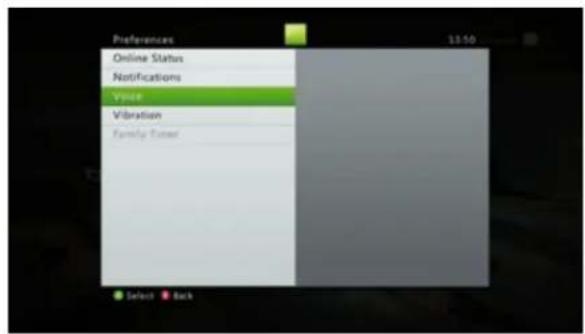 Preferences Online Status Notifications Visit Vibration Family Enter 13:50 Select Back