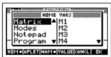HOME VARS Matrix ▲ M1 Modes ▲ M2 Notepad ▲ M3 Program ▼ M4 HOM ▲ APLET NAM ▲ VALUE CANCE | OK