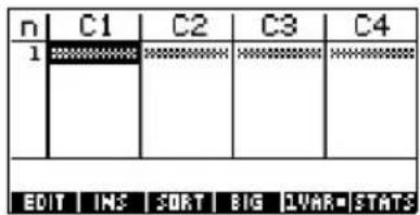 n C1 C2 C3 C4 1 ****** EDIT INS SORT BIG LVAR STATS