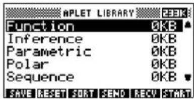 APLET LIBRARY Function 0KB Inference 0KB Parametric 0KB Polar 0KB Sequence 0KB SAVE RESET SORT SEND RECY START