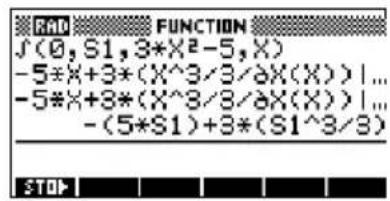 FUNCTION J(0,S1,3*X²-5,X) -5*X+3*(X^3/3/∂X(X))|... -5*X+3*(X^3/8/∂X(X))|... -(5*S1)+3*(S1^3/3)
