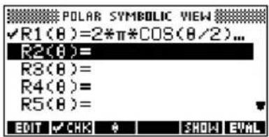 POLAR SYMBOLIC VIEW ✓R1(8)=2*π*COS(8/2)... R2(8)= R3(8)= R4(8)= R5(8)= EDIT ✓ CHK ✦ SHOW EVAL