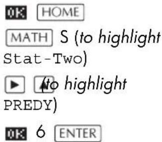 OK HOME MATH S (to highlight Stat-Two) ▶ (to highlight PREDY) OK 6 ENTER
