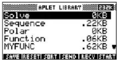 APLET LIBRARY Solve 0KB Sequence .22KB Polar 0KB Function .06KB MYFUNC .62KB SAVE RESET SORT SEND RECV START