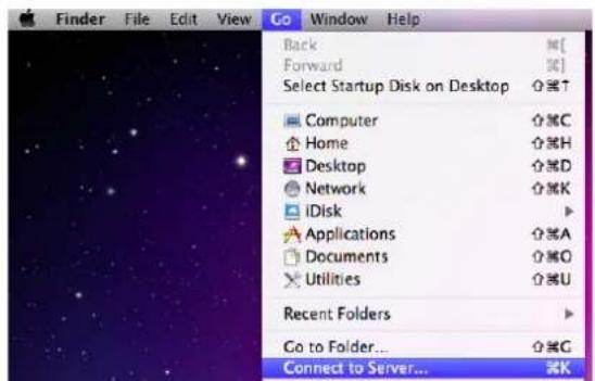 Finder File Edit View Go Window Help Back Forward Select Startup Disk on Desktop Computer Home Desktop Network IDisk Applications Documents Utilities Recent Folders Go to Folder... Connect to Server...