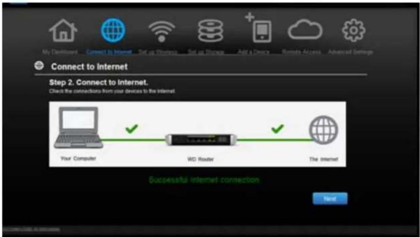 My Classroom Connect to Internet Set up Windows Set up Storage Add a Device Remote Access Advanced Settings Connect to Internet Step 2. Connect to Internet. Check the connections from your devices to the Internet Your Computer WD Router The Internet Successful internet connection Next