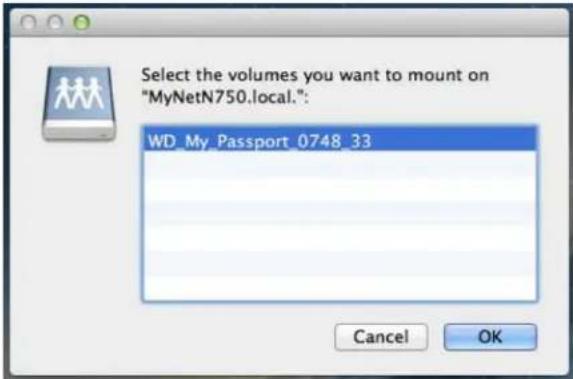 Select the volumes you want to mount on "MyNetN750.local." WD _My_Passport_0748_33 Cancel OK