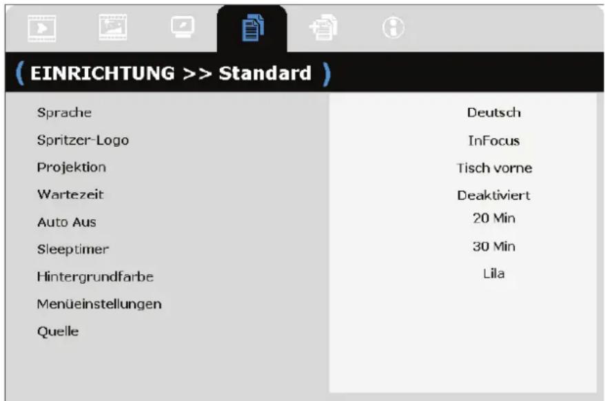 INFOCUS ScreenPlay SP8600HD3D - Menü EINRICHTUNG>>Standard - 1