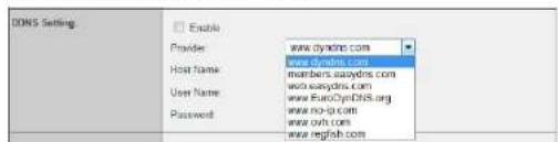 DDNS Setting Enable Provider www.dynixte.com Host Name www.dynixte.com members.aseydins.com user.aseydins.com www.FuroCynDNS.org User Name www.no-tp.com Password www.oxh.com www.regfsh.com