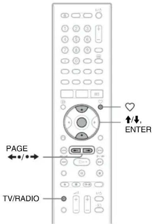 PAGE TV/RADIO ↑/↓, ENTER