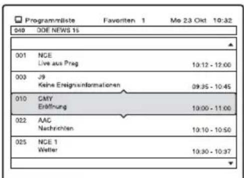 Programmliste Favorten 1 Mo 23 Okt 10:32 040 DOE NEWS 15 001 NCE Live aus Prag 10:12 - 12:00 003 J9 Keine Erögensinformationen 09:35 - 10:45 010 CMY Eröffnung 10:00 - 11:00 022 AAC Nachrichten 10:10 - 10:50 025 NCE 1 Welter 10:30 - 10:37