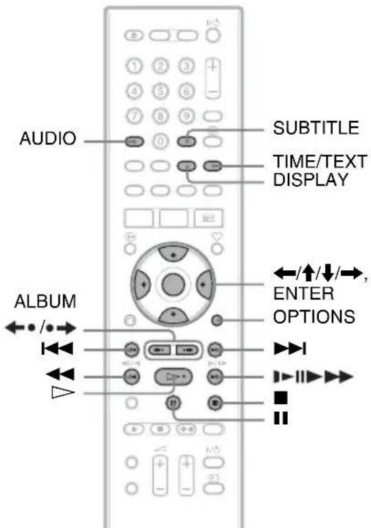 AUDIO SUBTITLE TIME/TEXT DISPLAY ALBUM ←/↑/↓/→, ENTER OPTIONS