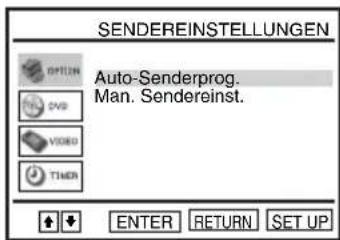 SENDEREINSTELLUNGEN OPTUM CVD VIDEO TIME Auto-Senderprog. Man. Sendereinst. ENTER RETURN SET UP