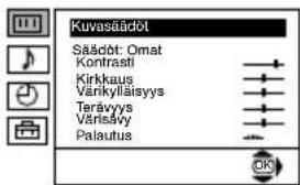 Kuvasäädöt Säädöt: Omat Kontrasti Kirkkaus Värkyläisyys Terävyys Värisävy Palautus