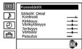 Kuvasäädöt Säädöt: Omat Kontrasti Kirkkaus Värkylläsyys Terävyys Värtsävy Palautus