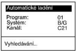 Automatické ladění Program: 01 Systém: B/G Kanál: C21 Vyhledávání...