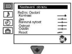 Nastaveni obrazu Režim: Osobni Kontrast Jas Barevná sytost Ostrost Oústin Reset