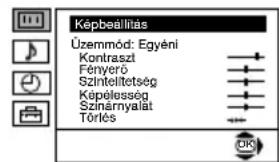 Képbeállítás Üzemmód: Egyéni Kontraszt Fényerő Szintelítetség Képelösség Szánárnyalát Törlés