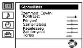 Képbeállítás Üzemmod: Egyénl Kontraszt Fényerő Szintellitelség Képélesség Színárnyalát Törles